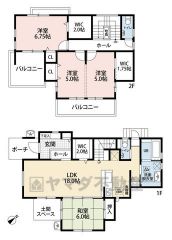 約6帖の和室含む4LDK。サンルームやリビングにWICなどこだわりのつまった間取り＾＾2階洋室は全居室バルコニーに面しており明るく開放的な空間＾＾ 