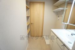 収納豊富の洗面台です。家族の洗面道具、ヘアセット用品に洗濯洗剤等。洗面所に置きたい物はたくさんありますが、この収納力なら安心ですね＾＾