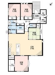 階段昇降がなく、子育てや介護がしやすい平屋。洋室が3部屋あるので、お子様が大きくなっても安心ですね＾＾