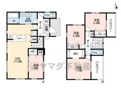 4LDK。南向き＾＾LDKにパントリー、リビング収納あり＾＾洗面室は広めの4.96㎡。室内物干し付き＾＾カースペース3台分（車種による）を確保＾＾