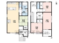4.5帖の和室含む4LDK。玄関にシューズクローク付き。LDK18帖＾＾家族のコミュニケーションがとりやすいリビング階段。2階ホールにフリースペースあり＾＾全居室収納。南面インナーバルコニー＾＾