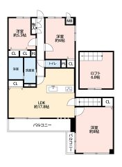 オールフローリング3LDKとロフト。LDKは広々約17.8帖。リビング収納付き＾＾主寝室8帖＾＾居室としてもお使いいただけそうな広めのロフト付き＾＾ 