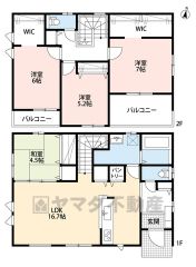 4LDK。リビング隣にはホッとできる和室＾＾パントリー＆リビング収納あり。家族間のコミュニケーションがとりやすいリビング階段＾＾2階2洋室にウォークインクローゼット付き。南面バルコニーで陽当たり良好。