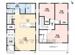 3LDK。南向き。角地。パントリー、リビング収納、全居室収納有で収納充実の間取り＾＾