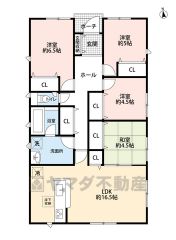 4ＬＤＫ＾＾LDKは勾配天井で開放感。和室あり＾＾ リビング収納＆床下収納＆全居室収納有で収納充実の間取り＾＾