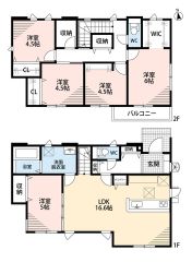 5SLDKの新築物件。テレワーク部屋、趣味の部屋、子供部屋の確保など、ライフスタイルに合わせて柔軟に使えます。