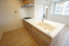 使い勝手の良いシステムキッチン。対面式キッチンからはリビングにいる家族の様子が確認できて安心です＾＾