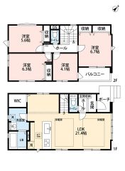 LDKは広々約21.4帖＾＾3面採光で明るく開放的な空間＾＾リビングにウォークインクローゼットなど収納充実の間取り＾＾
