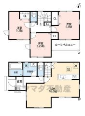 3LDK。南東向き＾＾LDK16.6帖＾＾家族間のコミュニケーションが取りやすいリビング階段を採用。ルーフバルコニー付き＾＾