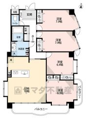 4LDK。LDK18帖＾＾主寝室は7.9帖。全居室6帖以上、収納付き＾＾ホール・洗面室にも収納あり＾＾