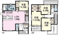 4LDK。キッチン上部は折上天井でお洒落なこだわり空間＾＾家族間のコミュニケーションが取りやすいリビング階段を採用。主寝室に広々ウォークインクローゼットなど全居室収納付き＾＾南・南東バルコニー＾＾