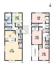  LDK18.3帖。洋和室あり＾＾庭あり＾＾ 南面バルコニーで日当たり良好＾＾全居室6帖以上＆収納付き＾＾