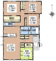 生活動線が効率的な平屋建て＾＾4LDK＾＾和室あり。パントリー＆ホール収納＆WIC完備＾＾洗面脱衣室には室内物干し完備＾＾