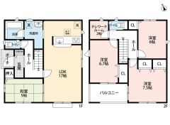 4LDKとS。南西向き＾＾2階に居室から独立したテレワークルームあり。使い方様々＾＾インナーバルコニー付き。急な雨でも安心＾＾
