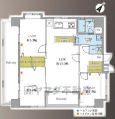 3LDK。角部屋＾＾リビングと全居室2面採光を確保＾＾ 2洋室にWICなど全居室収納付き＾＾ 南東・南西の2面バルコニーで陽当たり＆風通し良好＾＾ 