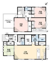リビングは18帖以上の開放感あふれる空間です。洋室が3部屋あるので、お子様が大きくなっても安心ですね＾＾