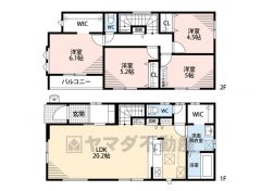 4LDK、ファミリークローク付き、各部屋収納あり。