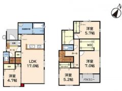 4LDK＾＾LDK17帖＾＾大容量のウォークインクローゼット付き＾＾2階主寝室は7帖の広々空間＾＾