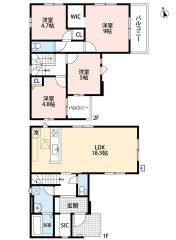4LDK。リビング上部は折上天井で明るく開放的な空間＾＾玄関に広々シューズクローク付き。