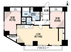 オールフローリング2LDK。南向きのリビングであたたかい日差しを感じられます＾＾LDKは広々19帖＾＾居室はゆとりのある広さの6帖以上＆収納スペース付き＾＾ 