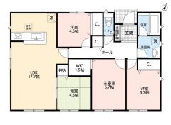 和室含む4LDK。南向きで陽当たり良好＾＾LDK17.7帖。勾配天井で明るく開放的な空間＾＾主寝室にウォークインクローゼットなど全居室収納付き。 