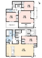 ホール収納、パントリー、ウォークインクローゼット等、収納豊富な住宅。2階は洋室が3部屋あるので、お子様が大きくなっても安心ですね＾＾
