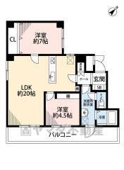 オールフローリング2LDK。LDKはゆとりのある広さの約20帖。リビングダイニングを分けやすいL型。南東バルコニーで陽当たり良好＾＾