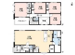 1階はLDK23.9帖の広々空間＾＾大容量WIC付＾＾2階は主寝室7.2帖＾＾南向きバルコニーで陽当たり、風通し良好＾＾