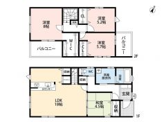4LDK。LDK18帖。和室あり＾＾ リビング階段＾＾ パントリー＆WIC＆全居室収納有で収納充実＾＾2面バルコニーで陽当たり良好＾＾