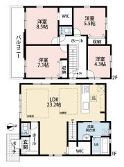 床暖房付き＾＾4LDK。南向きで陽当たり良好。主寝室にWICなど収納充実の間取り。