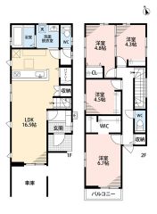 4LDK。パントリー＆リビング収納＆ウォークインクローゼットなど収納充実の間取り＾＾南面バルコニーで陽当たり良好＾＾2ドア1ルームあり。お子様の成長に合わせて部屋を仕切れる仕様です＾＾