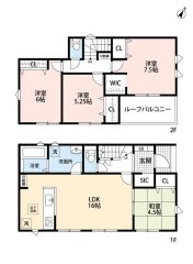 4LDK＾＾リビング横には和室あり＾＾SIC＆WIC＆全居室収納有で収納充実の間取り＾＾南東面ルーフバルコニーで陽当たり良好＾＾