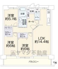 3LDK。南西向き。リビングダイニングでの寛ぎを邪魔しない奥まった場所にキッチンを配置＾＾主寝室にWICなど全居室収納付き＾＾南西バルコニーで陽当たり＆眺望良好＾＾