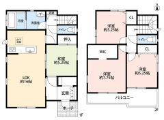 4LDK。南向き。2階洋室は全室2面採光＾＾リビングスルー階段で、顔を合わせる機会が増え、コミュニケーションが自然と取れる間取り＾＾ 