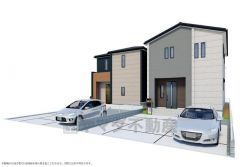 右側が1号棟。完成予想図。現況と異なる場合は現況優先となります。