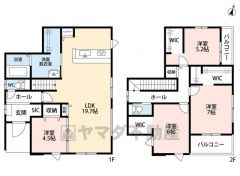4LDK。LDK広々19.7帖＾＾リビング収納＆パントリー付き。 洗面室収納＆2階全居室ウォークインクローゼット＆シューズクロークなど収納大充実の間取り＾＾