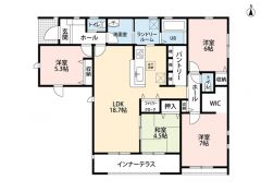 平屋建て＾＾4LDK＾＾南向き＾＾大容量のパントリーやWICなど収納充実の間取り＾＾ランドリールーム有＾＾洗面・脱衣別設計＾＾