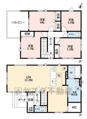 4LDK。LDKは22.2帖の広々とした空間＾＾3面採光＆ウォークインクローゼット付き。南西に広々バルコニーあり＾＾