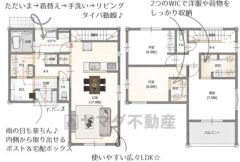 3LDK。収納充実の間取り＾＾ LDK17帖＾＾ファミリークローク・シューズクローク付き＾＾2洋室にウォークインクローゼット付き。南東向きのバルコニーで陽当たり良好＾＾ 