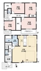 床暖房付き＾＾4LDK。南向きで陽当たり良好。2階2洋室にWICなど収納充実の間取り。