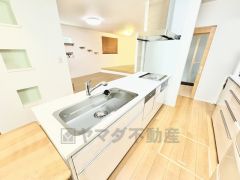 アイランドキッチンなので複数人で調理をしたりするのに便利ですね＾＾ リビングにいるご家族とコミュニケーションを取りながら家事が楽しめそうです。