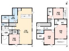 4LDK。LDK広々19.7帖＾＾リビング収納＆パントリー付き。 洗面室収納＆2階全居室ウォークインクローゼット＆シューズクロークなど収納大充実の間取り＾＾