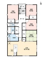 4ＬＤＫ＾＾LDKは勾配天井で開放感。和室あり＾＾ リビング収納＆床下収納＆全居室収納有で収納充実の間取り＾＾