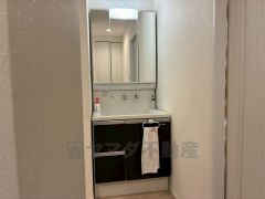 三面鏡裏収納付き洗面化粧台です＾＾ 歯磨きセットやスキンケア用品などの収納に便利ですね。 生活感も隠すことができ、来客時にも安心です。