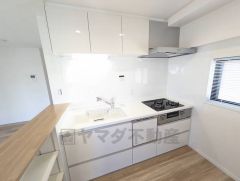 収納も、作業スペースも広々と設けられた使いやすいシステムキッチンです＾＾すぐ横にカウンター＆収納スペースあり＾＾