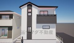 完成予想図。シンプルでいつまでも飽きのこないデザインが周囲の環境に調和し、どんなご家族にもフィットするデザインです。 