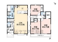 オールフローリング3LDK。リビングにパントリー付き＾＾家族間のコミュニケーションの取りやすいリビング階段を採用＾＾全居室収納付き＾＾ 