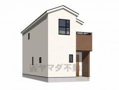 2号棟。完成予想図。柔らかな色合いと自然素材の雰囲気をイメージした外観。4LDK＾＾駐車スペース2台分確保＾＾