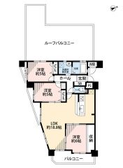 全居室収納付き3LDK。南側角部屋で陽当たり良好。広々ルーフバルコニー付き。お洗濯やお布団干しはもちろん、日光浴スペースにも＾＾