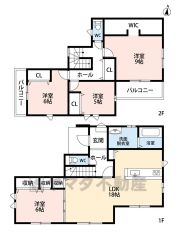 4LDK。リビング収納＆パントリー付き＾＾主寝室に広々WICあり＾＾その他全居室収納付き。2面バルコニーで陽当たり＆風通し良好＾＾